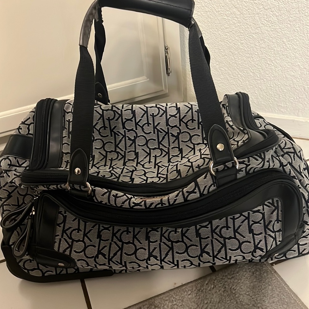 navy blue ck monogram calvin klein duffle bag luggage suitcase convertible